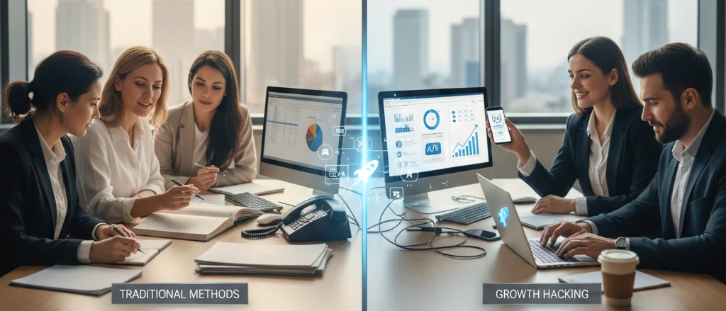 Visual guide to growth hacking vs traditional methods fundamentals